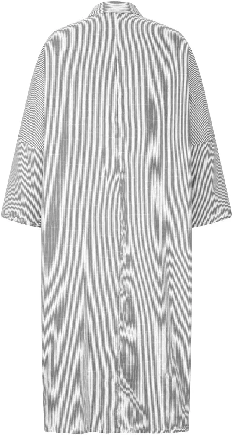 Stripe Maxi Shirt Dresses Women Long Sleeve V Neck Long Dress Cotton Linen Kaftan Dress Button Down Cardigan Dress