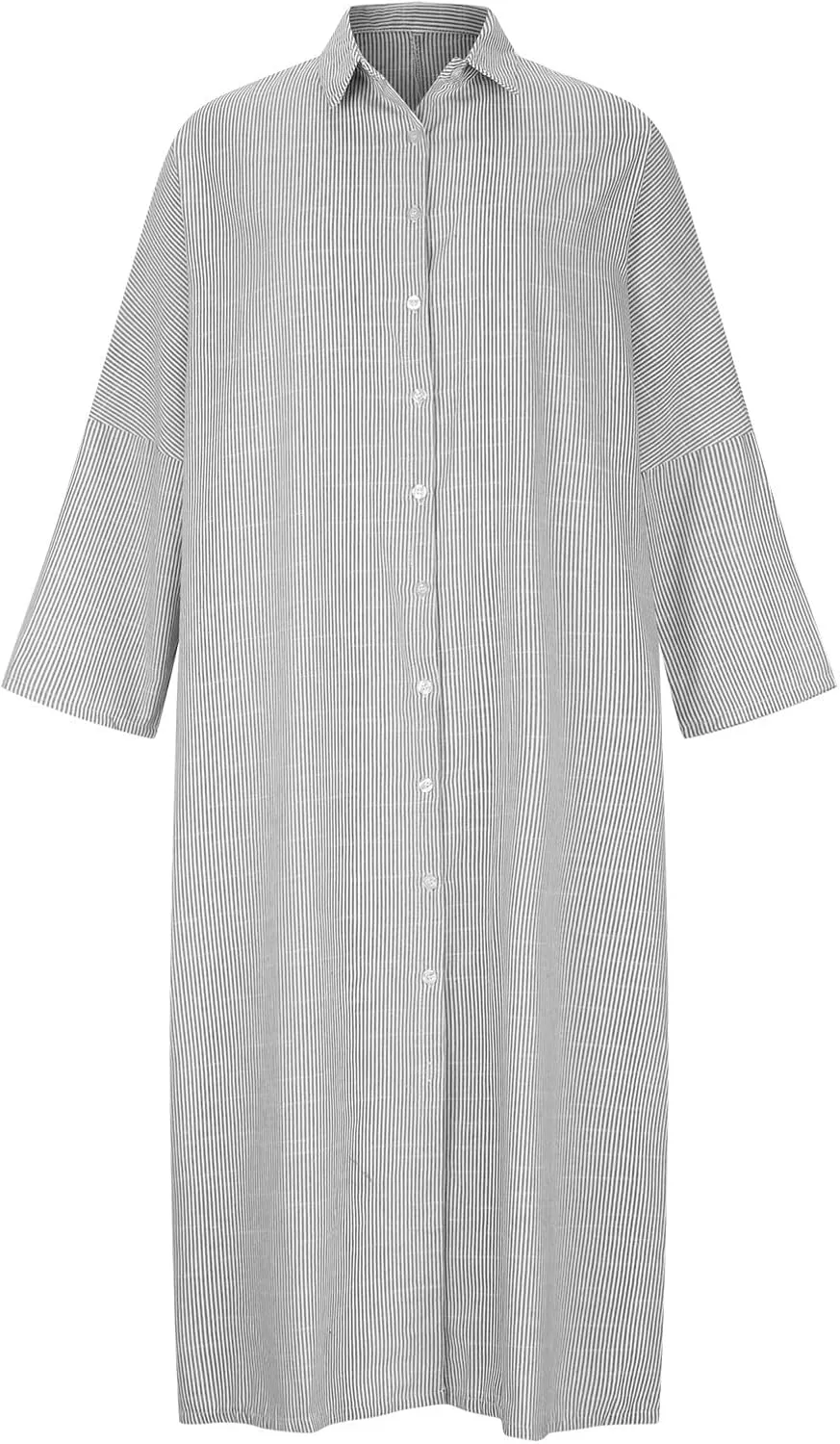 Stripe Maxi Shirt Dresses Women Long Sleeve V Neck Long Dress Cotton Linen Kaftan Dress Button Down Cardigan Dress