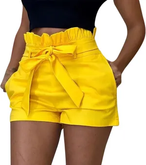 Summer Casual Shorts Women Stretchy Drawstring Pleated Ruffle High Waisted Shorts Womens Dressy Trendy Work Shorts