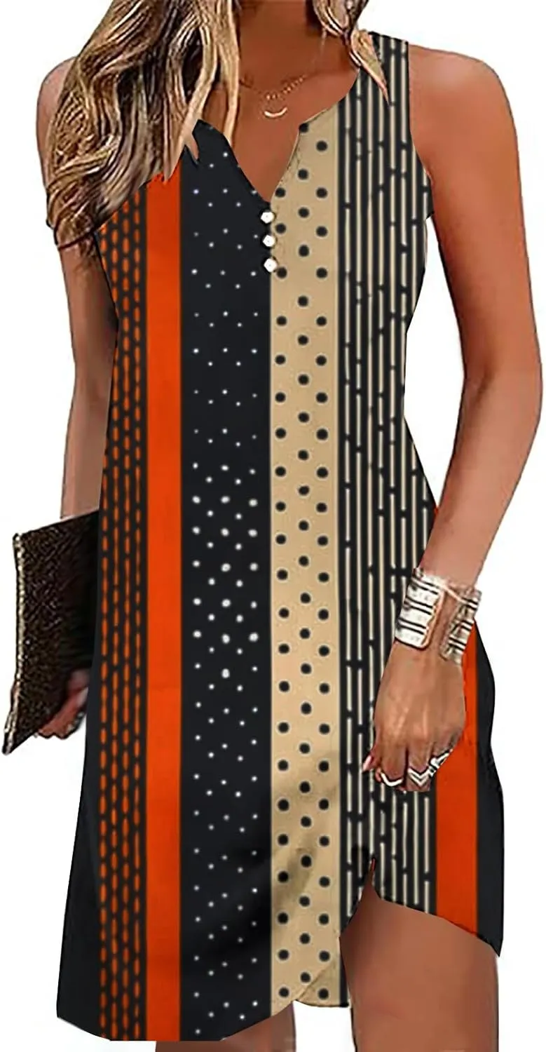 Summer Dresses for Women 2025 Comfy Flower Graphic Print Sundress Sleeveless Sexy v Neck Boho Flowy Beach Dresses