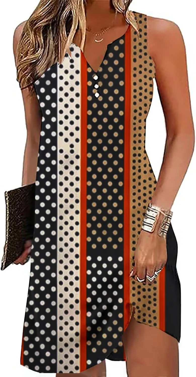 Summer Dresses for Women 2025 Comfy Flower Graphic Print Sundress Sleeveless Sexy v Neck Boho Flowy Beach Dresses