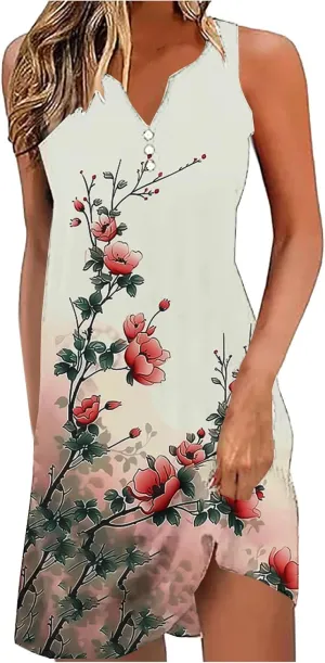Summer Dresses for Women 2025 Comfy Flower Graphic Print Sundress Sleeveless Sexy v Neck Boho Flowy Beach Dresses