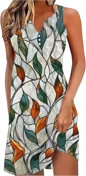 Summer Dresses for Women 2025 Comfy Flower Graphic Print Sundress Sleeveless Sexy v Neck Boho Flowy Beach Dresses