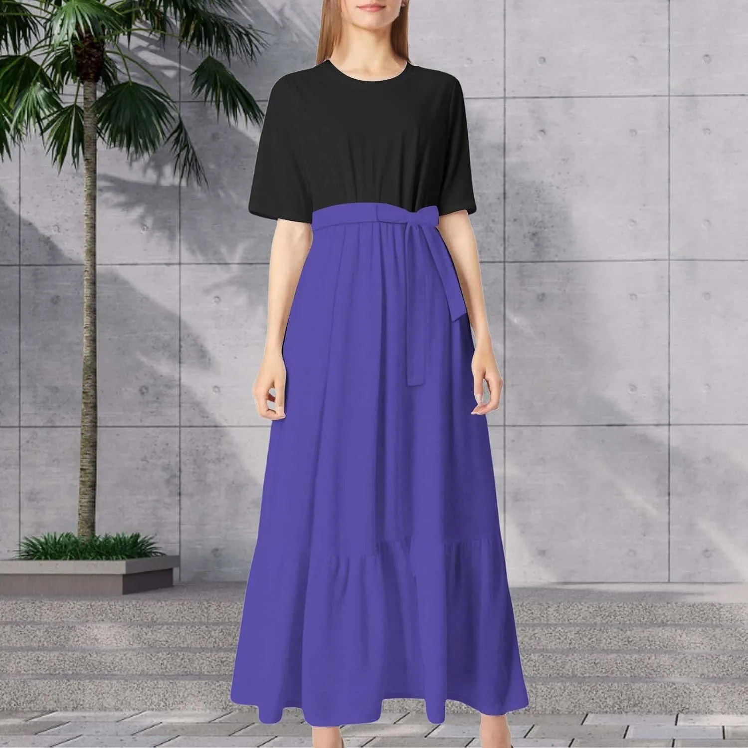 Summer Dresses for Women 2025 Floral Print Wrap Short Bell Sleeve Patchwork Three Layer Ruffle Hem A Line Maxi Dress