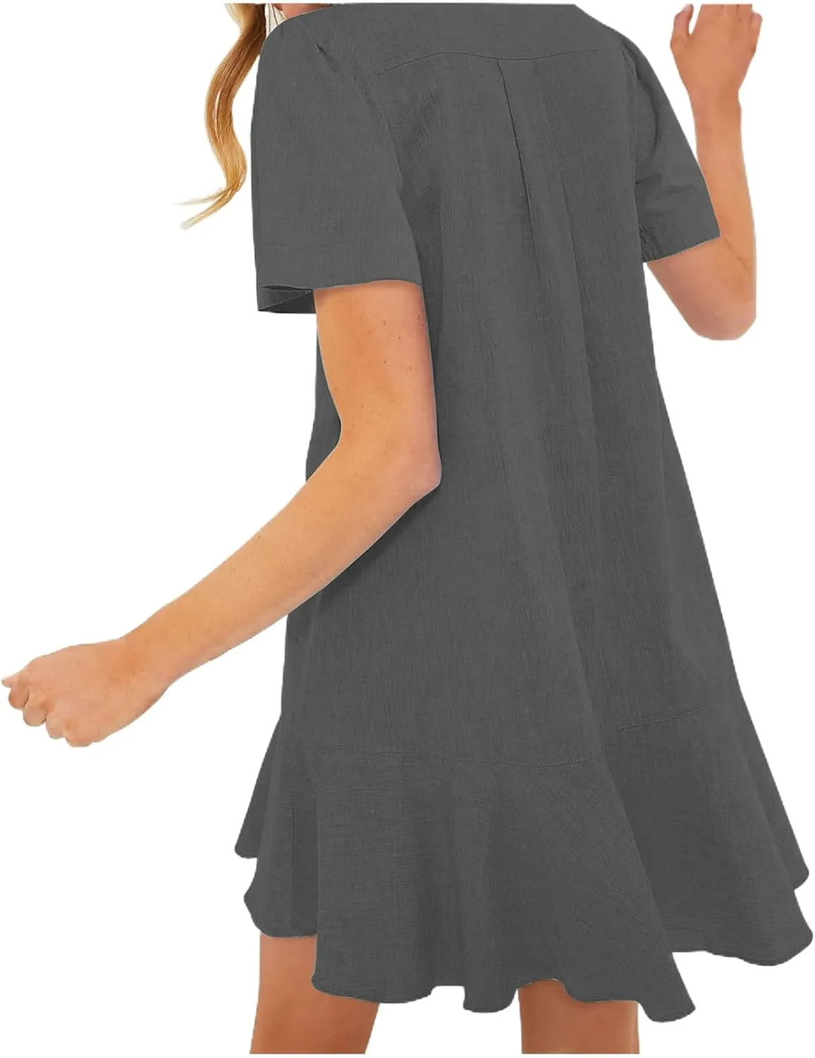 Summer Dresses for Women 2025 Loose Fit Dress Short Sleeve Collared Button Down Mini Dress Ruffle Hem Dresses