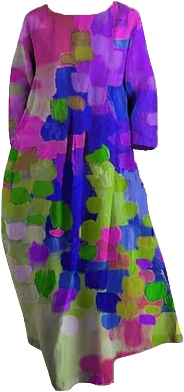 Summer Dresses for Women 2025 Women's Spring Summer Dress Boho Maxi Plus Size Dresses Floral Print 3/4 Sleeve Dress