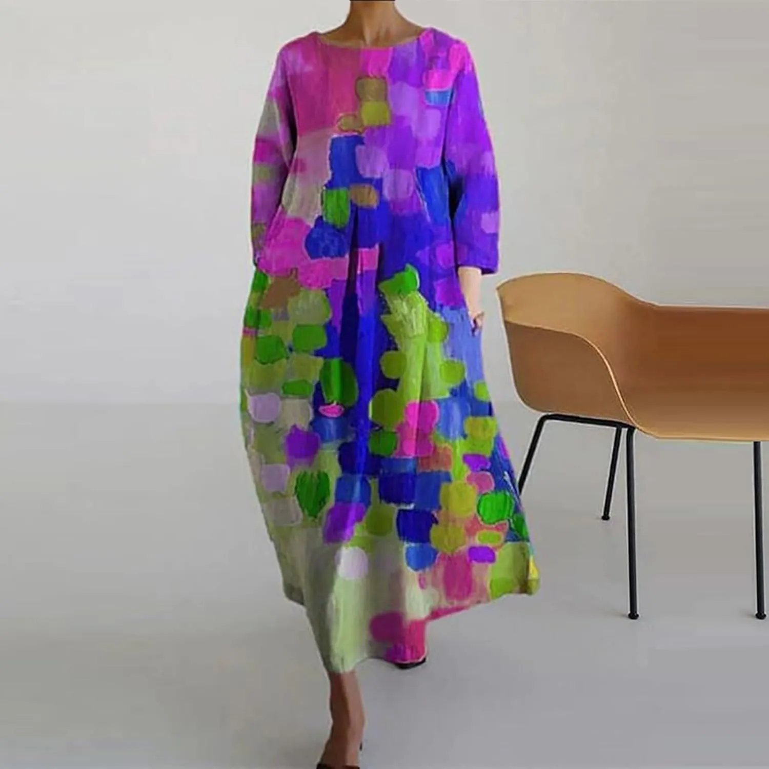 Summer Dresses for Women 2025 Women's Spring Summer Dress Boho Maxi Plus Size Dresses Floral Print 3/4 Sleeve Dress