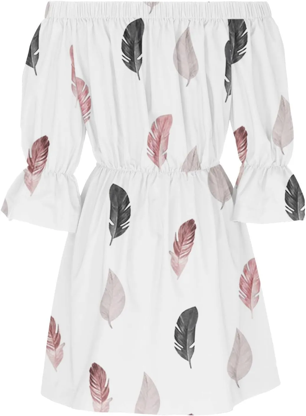 Summer Dresses for Women Boho Beach Sexy Off Shoulder Tunic Sundresses Casual Loose Fit Sleeve Mini Floral Dress