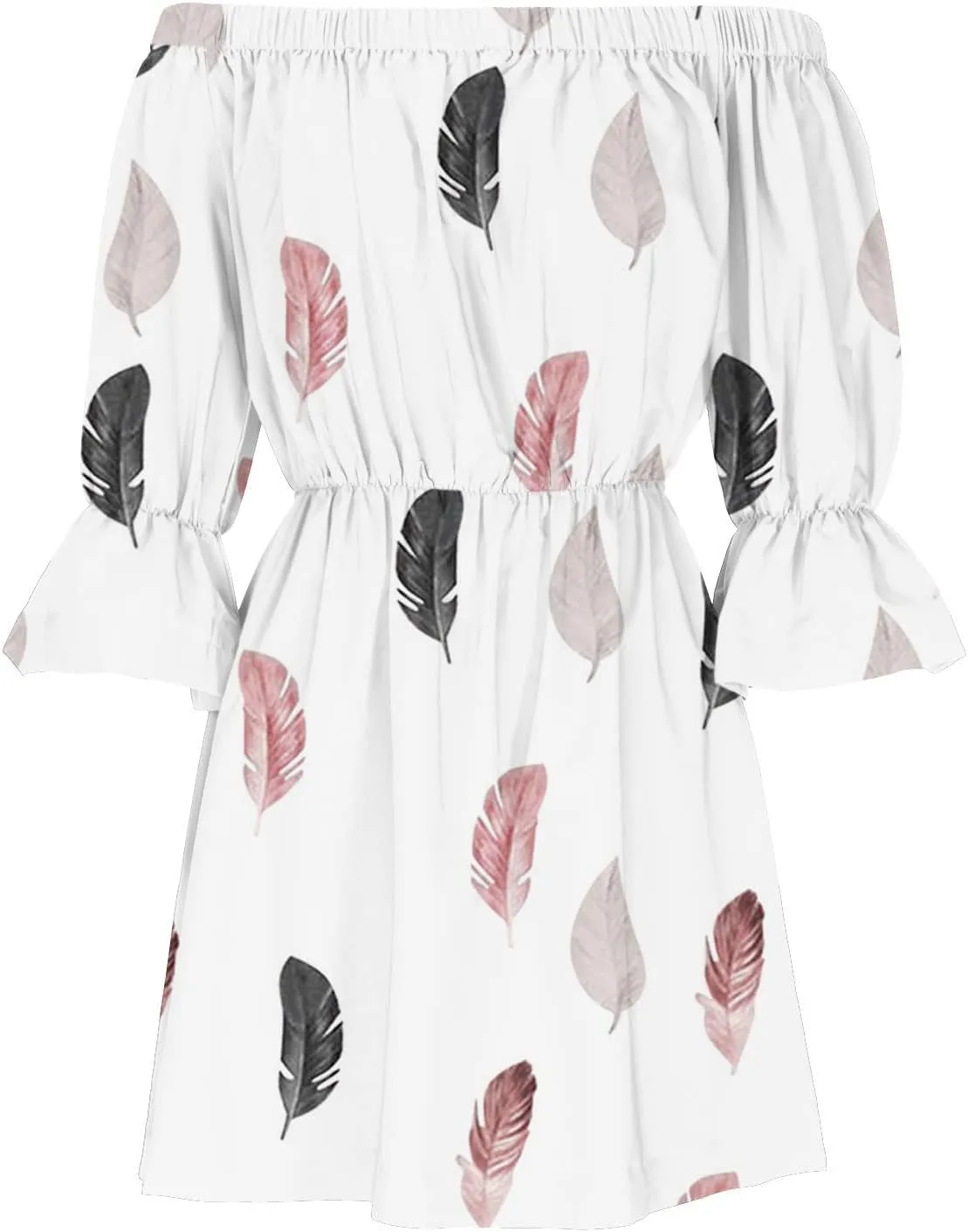 Summer Dresses for Women Boho Beach Sexy Off Shoulder Tunic Sundresses Casual Loose Fit Sleeve Mini Floral Dress