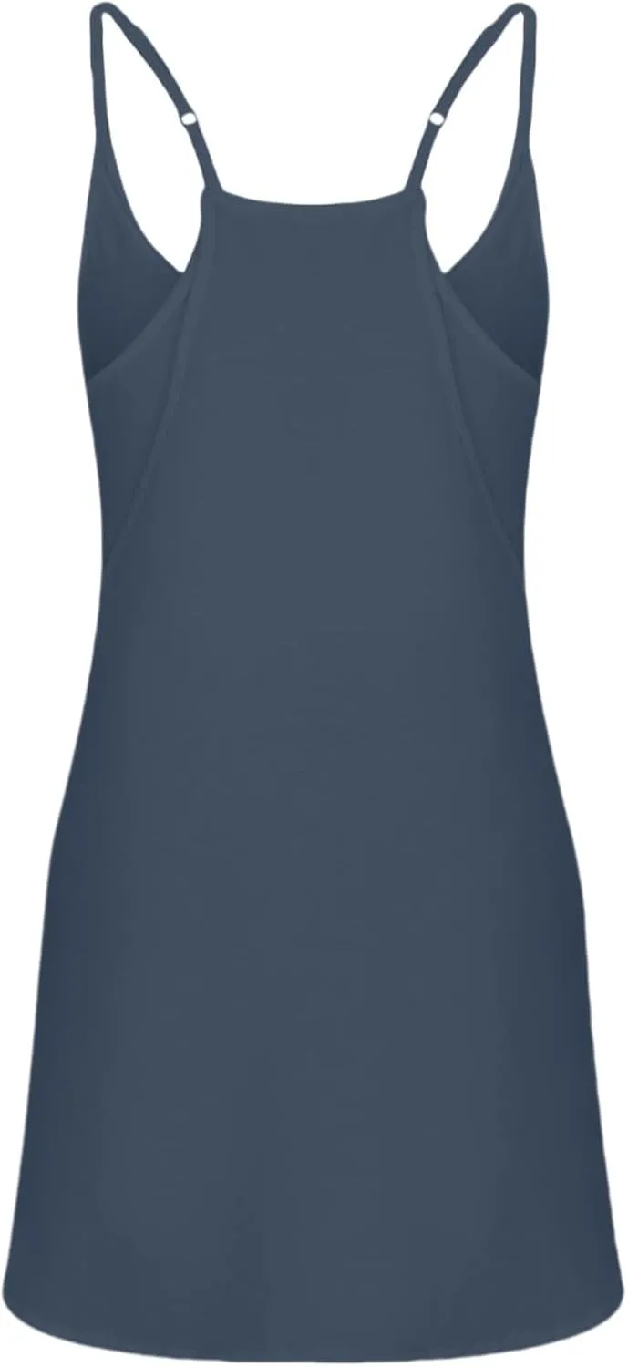 Summer Dresses for Women Sleeveless Mini Crew Neck Dress Spaghetti Strap Sundress Athletic Short Dress with Pockets