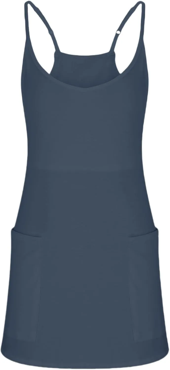 Summer Dresses for Women Sleeveless Mini Crew Neck Dress Spaghetti Strap Sundress Athletic Short Dress with Pockets