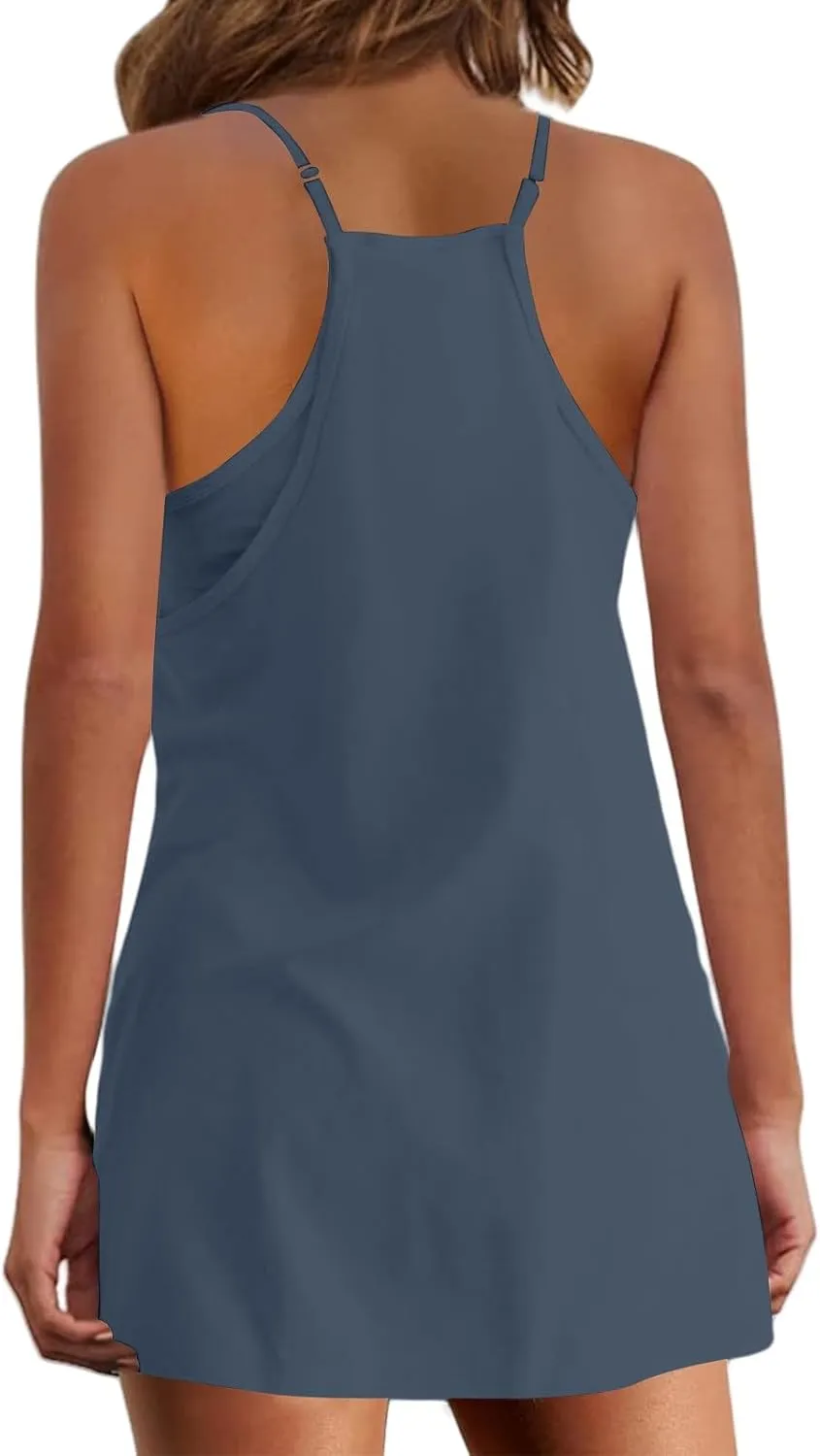 Summer Dresses for Women Sleeveless Mini Crew Neck Dress Spaghetti Strap Sundress Athletic Short Dress with Pockets