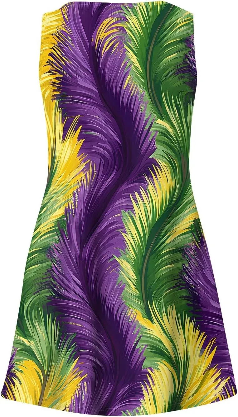 Summer Dresses for Women V Neck Sleeveless Dress with Pocket 2025 Beach Sundress Printed Casual Swimsuit Coverup