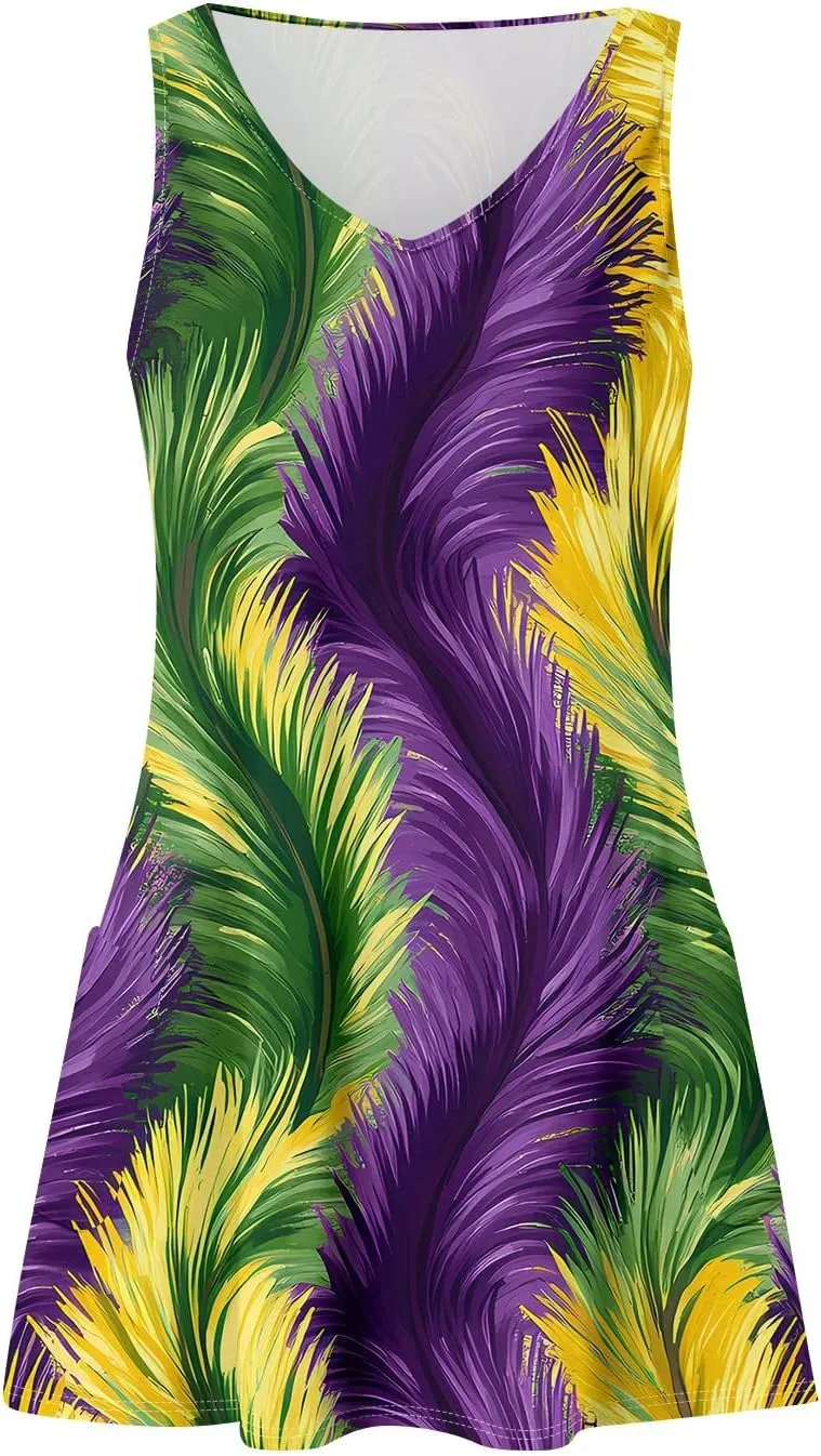 Summer Dresses for Women V Neck Sleeveless Dress with Pocket 2025 Beach Sundress Printed Casual Swimsuit Coverup