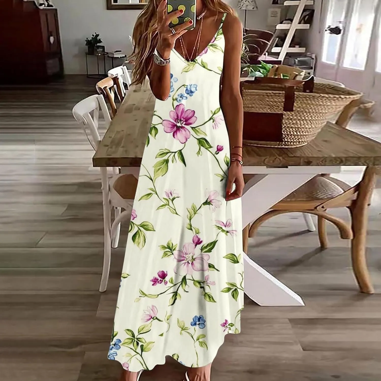 Summer Dresses for Women Vacation Casual Plus Size Maxi Beach Sun Dress Boho Flowy Long Suspender Sundress