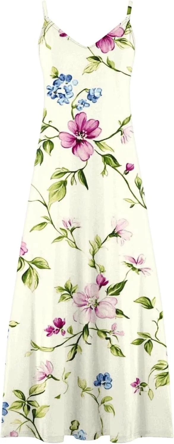Summer Dresses for Women Vacation Casual Plus Size Maxi Beach Sun Dress Boho Flowy Long Suspender Sundress