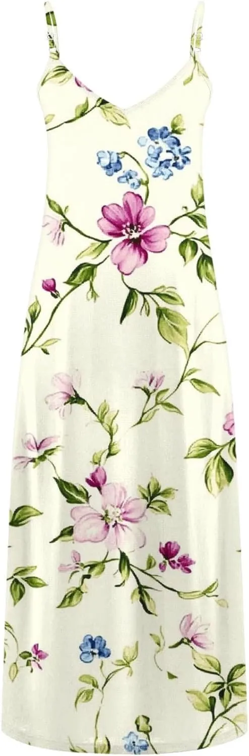 Summer Dresses for Women Vacation Casual Plus Size Maxi Beach Sun Dress Boho Flowy Long Suspender Sundress