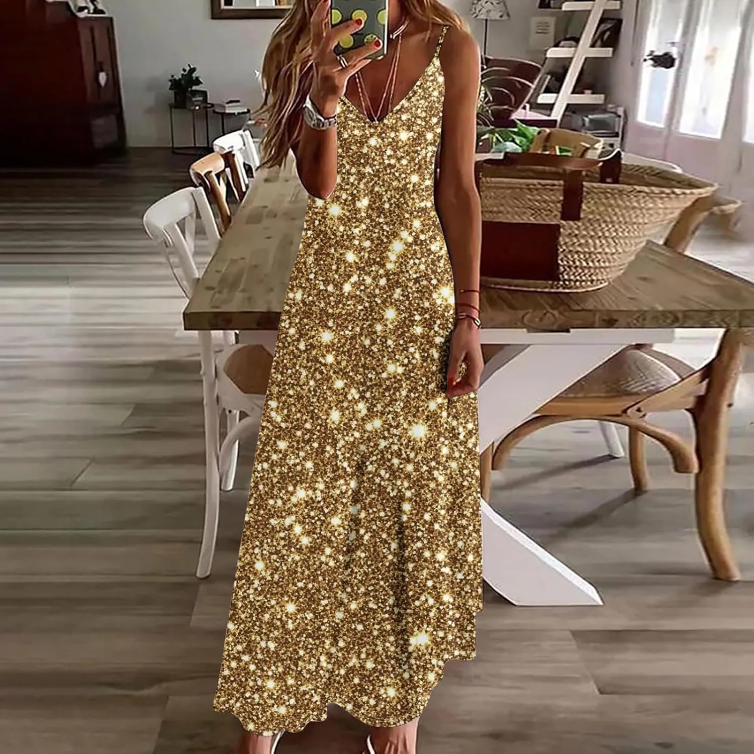Summer Dresses for Women Vacation Casual Plus Size Maxi Beach Sun Dress Boho Flowy Long Suspender Sundress