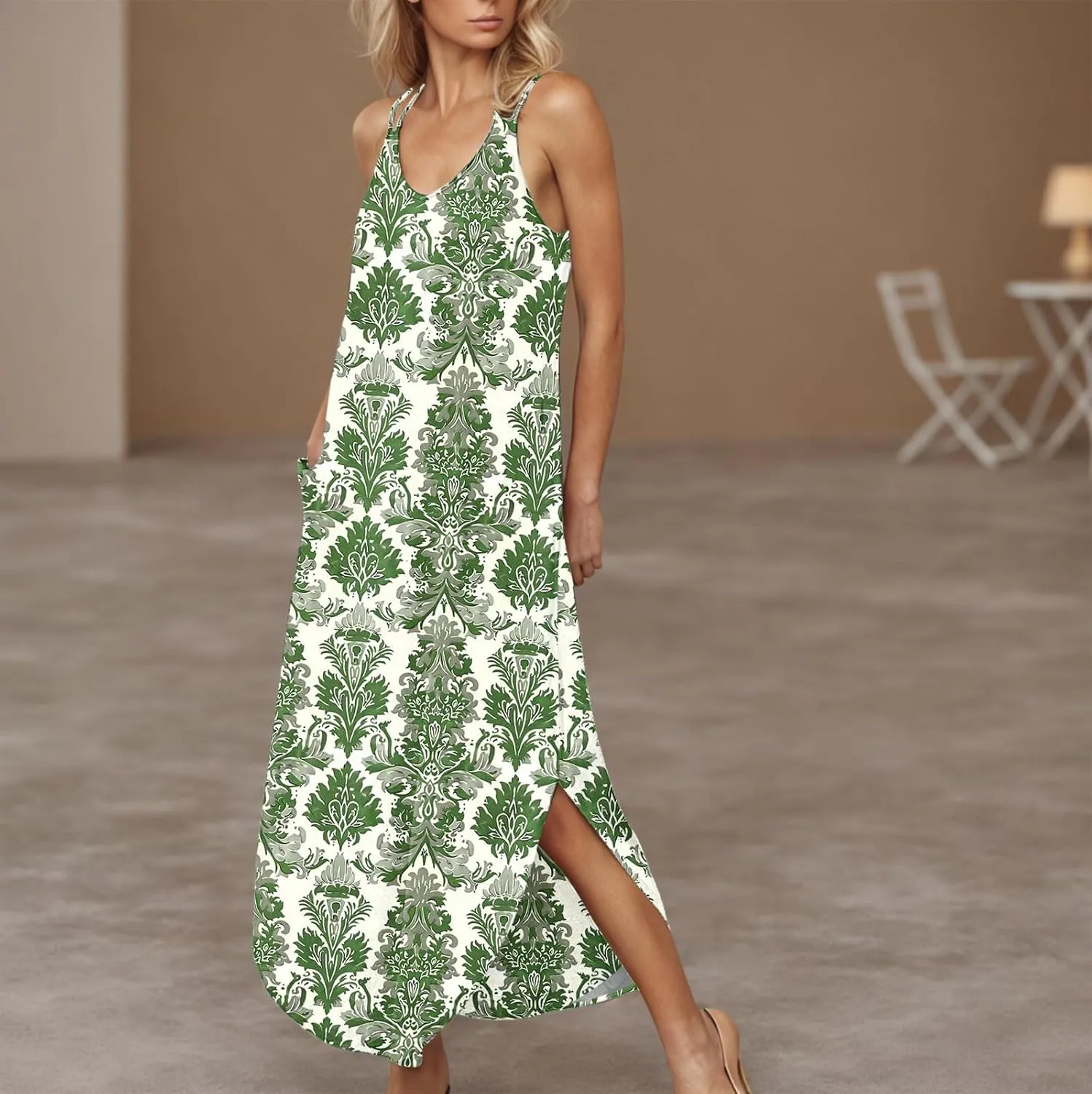 Summer Dresses for Women Vacation Casual Plus Size Maxi Sun Dress Flowy Beach Long Spaghetti Strap Sundress
