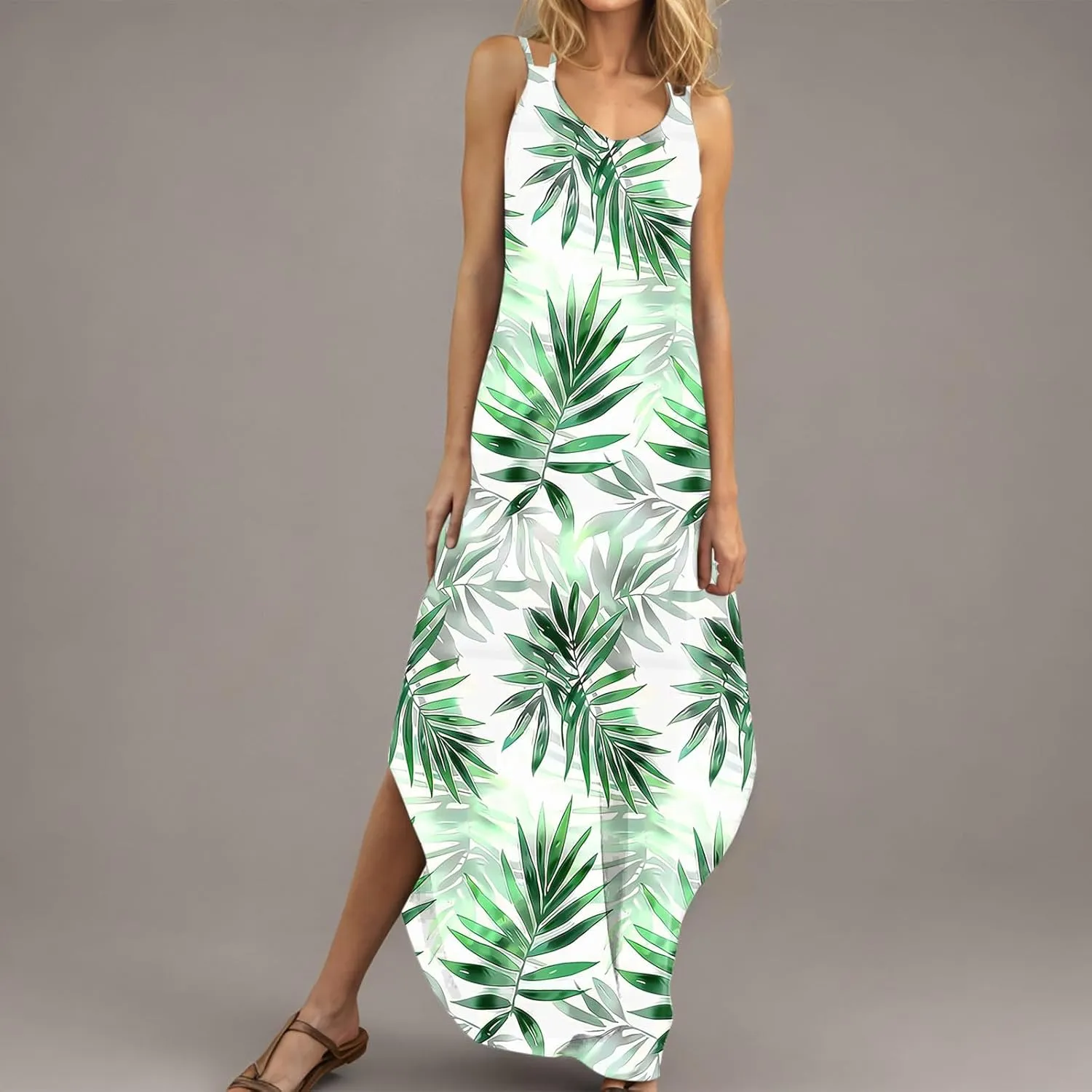 Summer Dresses for Women Vacation Casual Plus Size Maxi Sun Dress Flowy Beach Long Spaghetti Strap Sundress