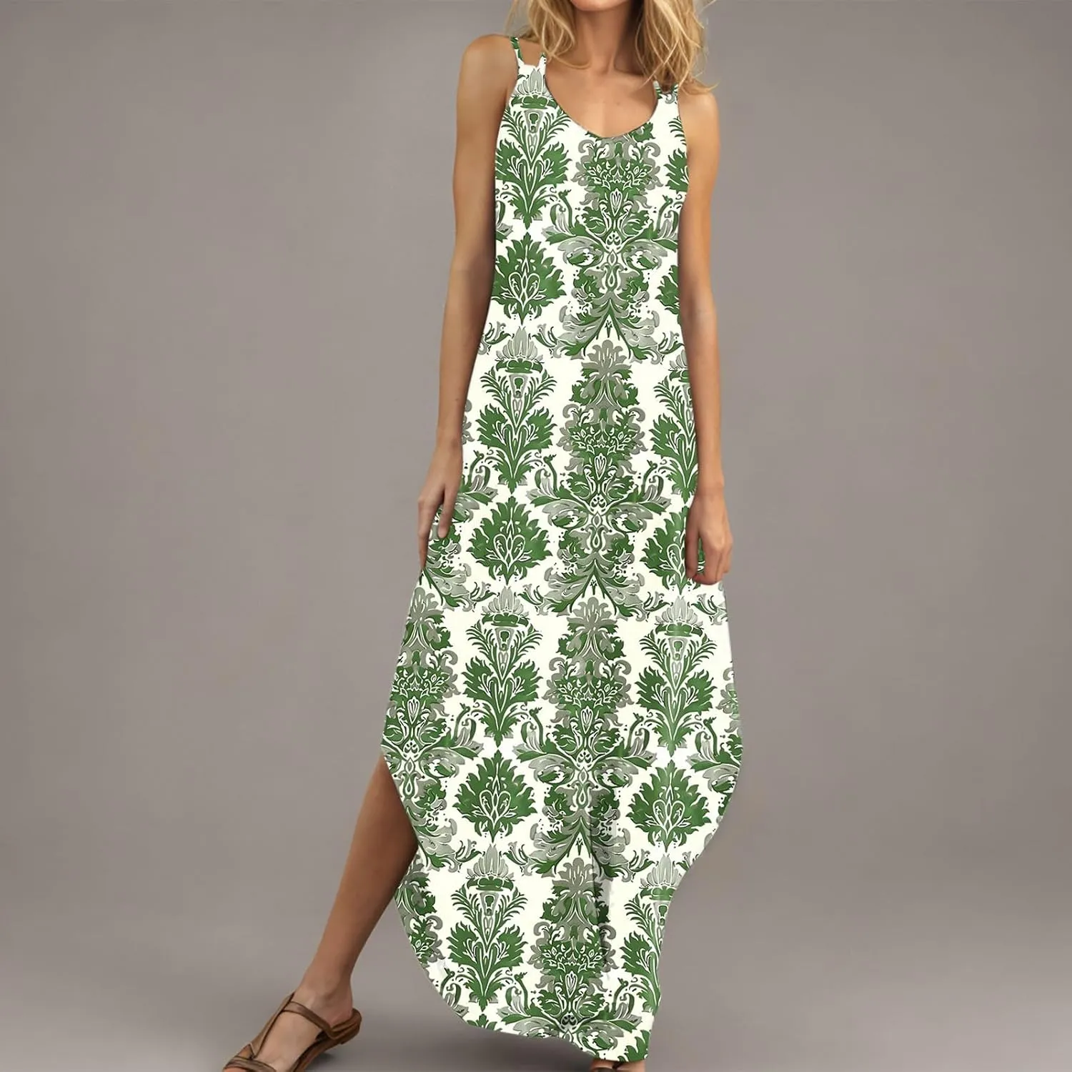 Summer Dresses for Women Vacation Casual Plus Size Maxi Sun Dress Flowy Beach Long Spaghetti Strap Sundress
