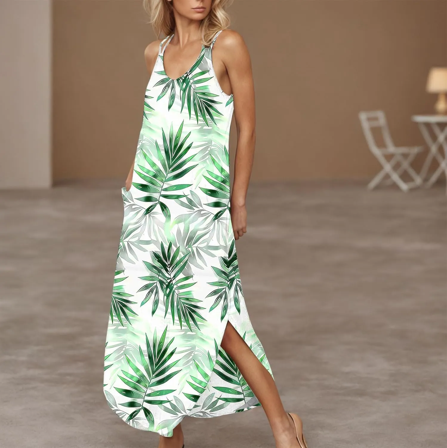 Summer Dresses for Women Vacation Casual Plus Size Maxi Sun Dress Flowy Beach Long Spaghetti Strap Sundress
