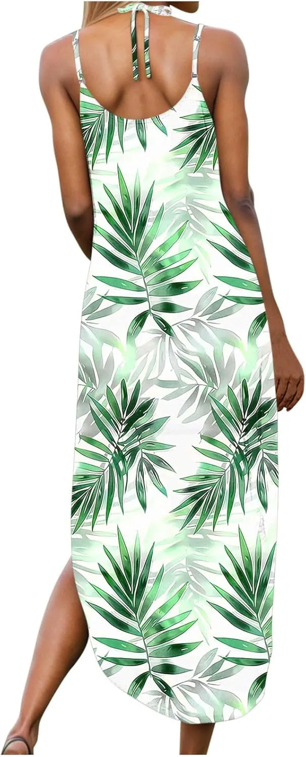 Summer Dresses for Women Vacation Casual Plus Size Maxi Sun Dress Flowy Beach Long Spaghetti Strap Sundress