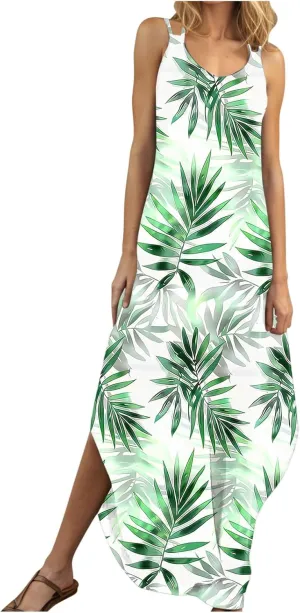 Summer Dresses for Women Vacation Casual Plus Size Maxi Sun Dress Flowy Beach Long Spaghetti Strap Sundress