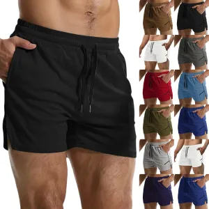Summer Gym Shorts Men Stretchy Quick-Dry Breathable Athletic Shorts Comfy Mesh Side Slit Running Pants with Pockets