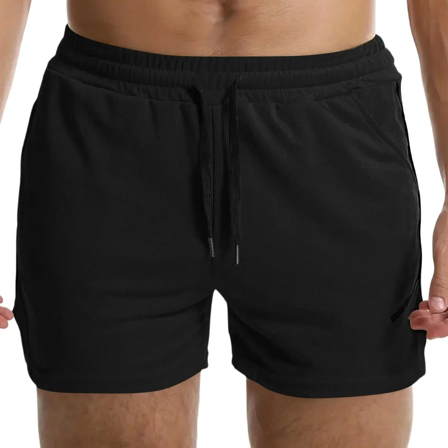 Summer Gym Shorts Men Stretchy Quick-Dry Breathable Athletic Shorts Comfy Mesh Side Slit Running Pants with Pockets