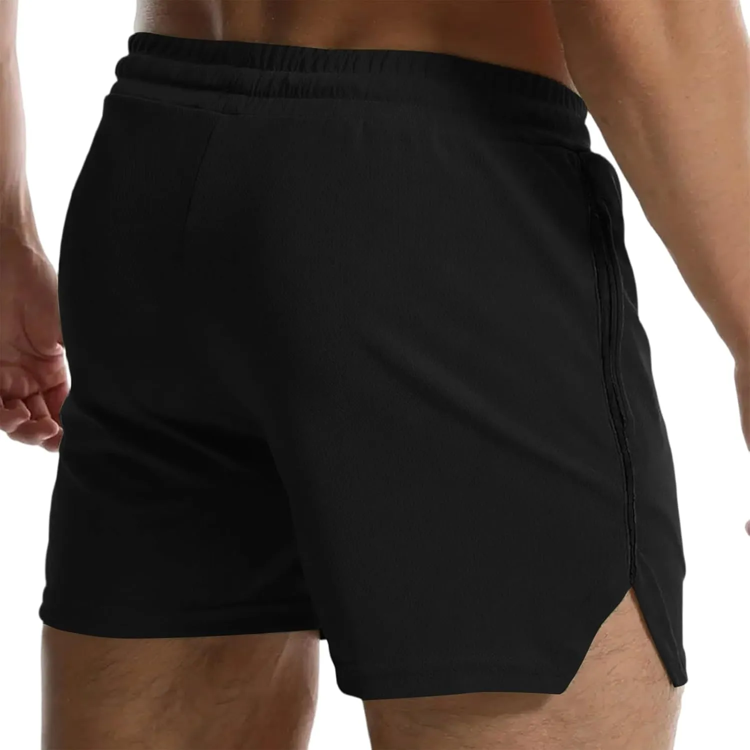 Summer Gym Shorts Men Stretchy Quick-Dry Breathable Athletic Shorts Comfy Mesh Side Slit Running Pants with Pockets