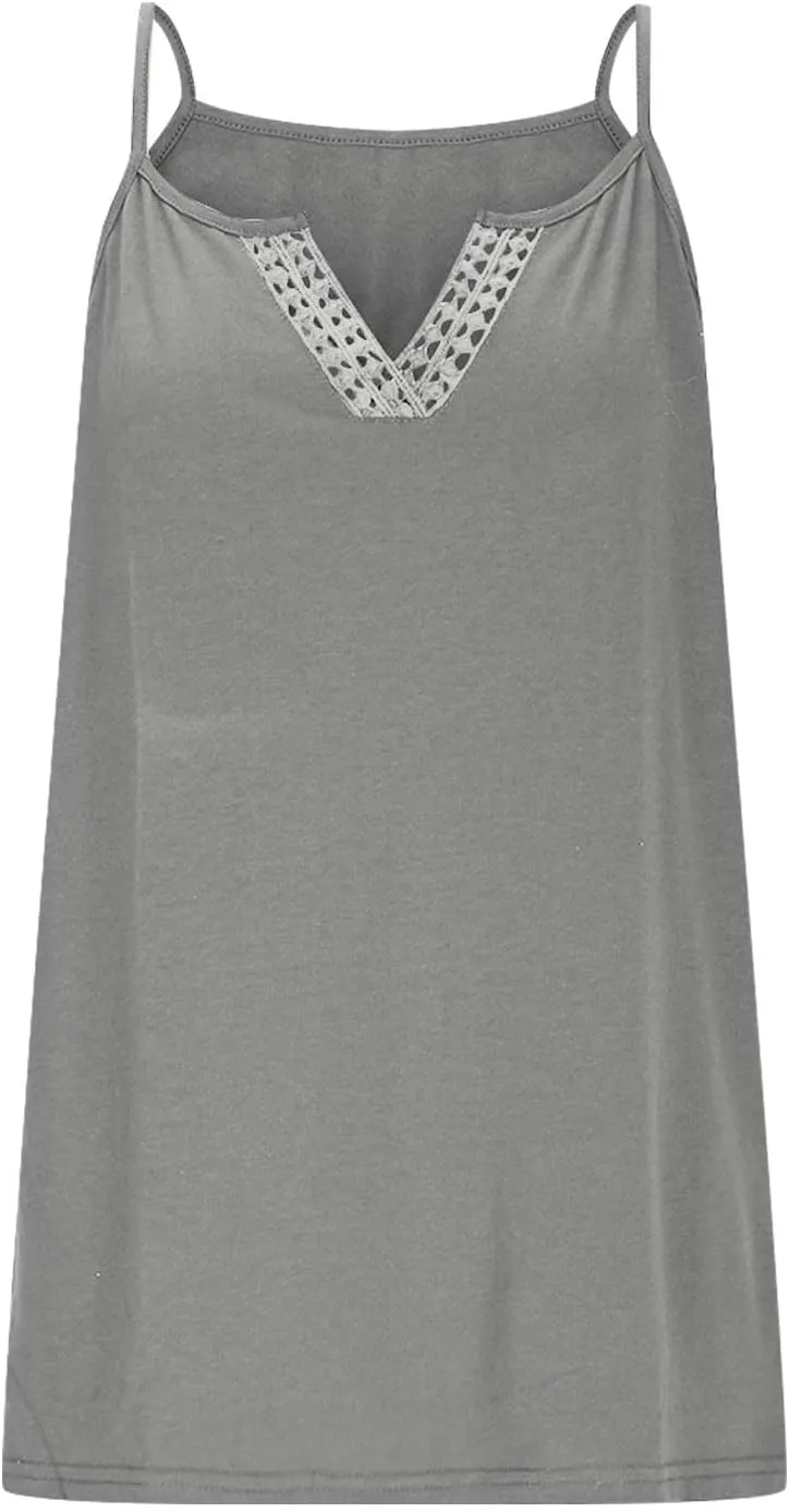 Summer Tank Top for Women Spaghetti Strap V Neck Sleeveless Camisole Casual Fashion Sexy Loose Fit Beach Cami Shirts