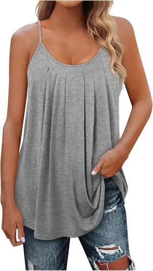 Summer Trendy Pleated Tank Tops for Women Casual Loose Fit Camisole Cute Tunic Top 2025 Fashion Vacation Outfits