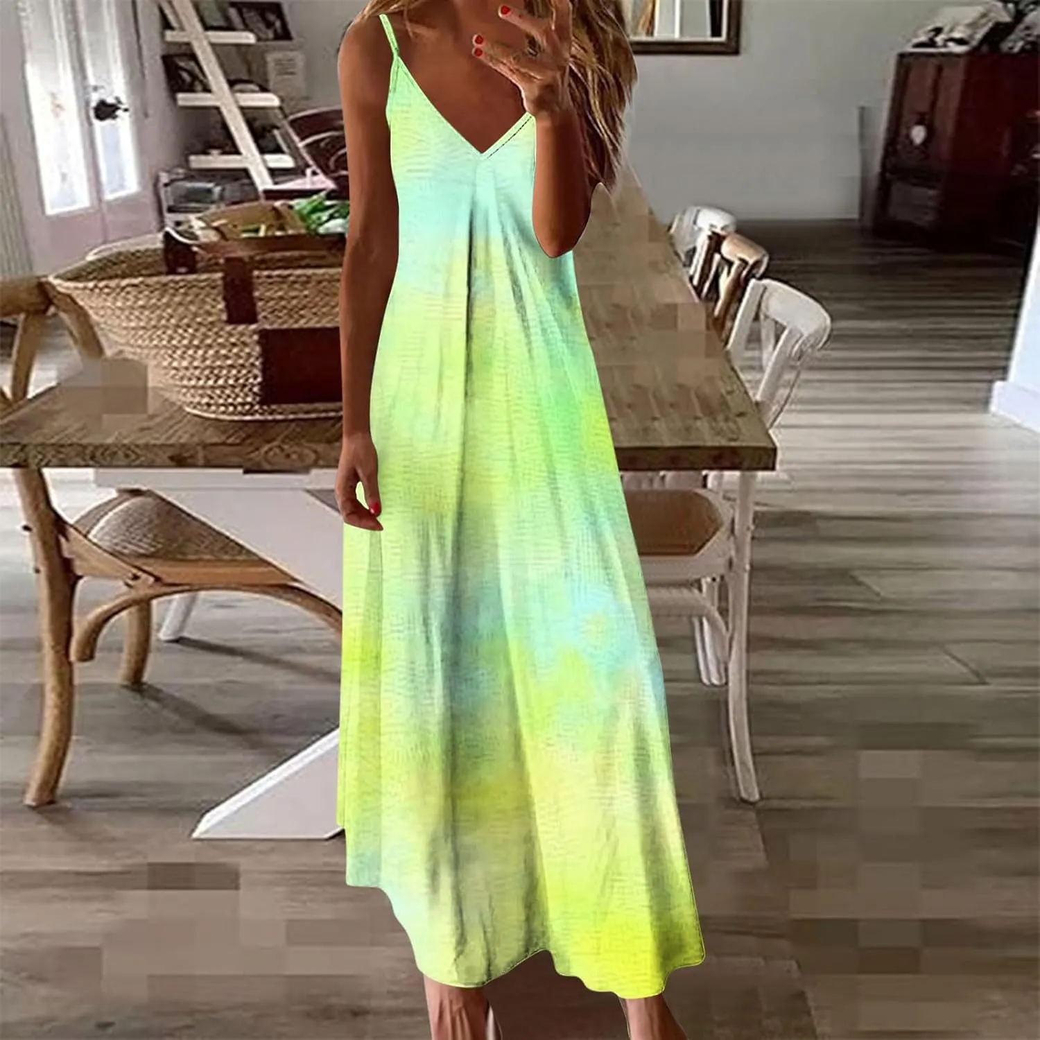 Sundresses for Women Spring Dresses V Neck Summer Flowy Maxi Dress Elegant Casual Sleeveless Beach Sundress