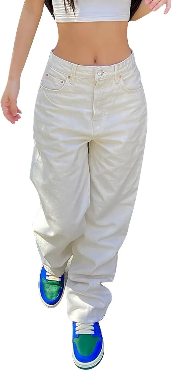 Sweatpants Jeans for Women Boyfriend Denim Pants High Waited Baggy Wide Leg Jeans Loose Fit Denim Pants with Pocket