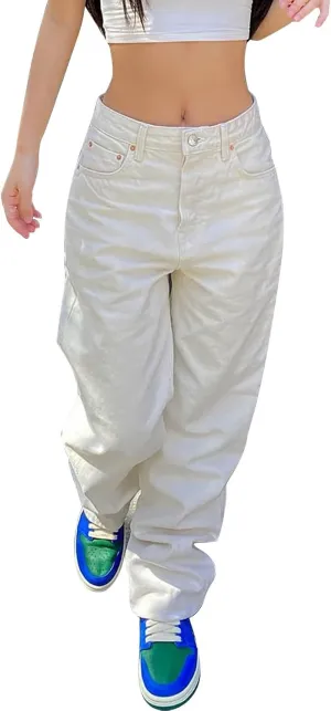 Sweatpants Jeans for Women Boyfriend Denim Pants High Waited Baggy Wide Leg Jeans Loose Fit Denim Pants with Pocket