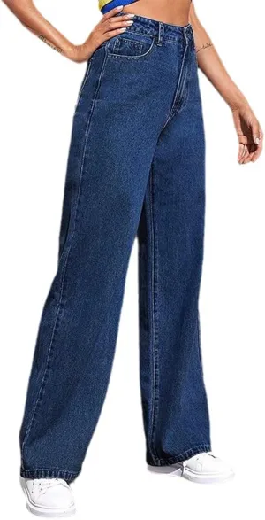 Sweatpants Jeans Women Soft High Waisted Wide Leg Jeans Plus Size Boyfriend Jeans Comfy Denim Sweatpants with Pockets