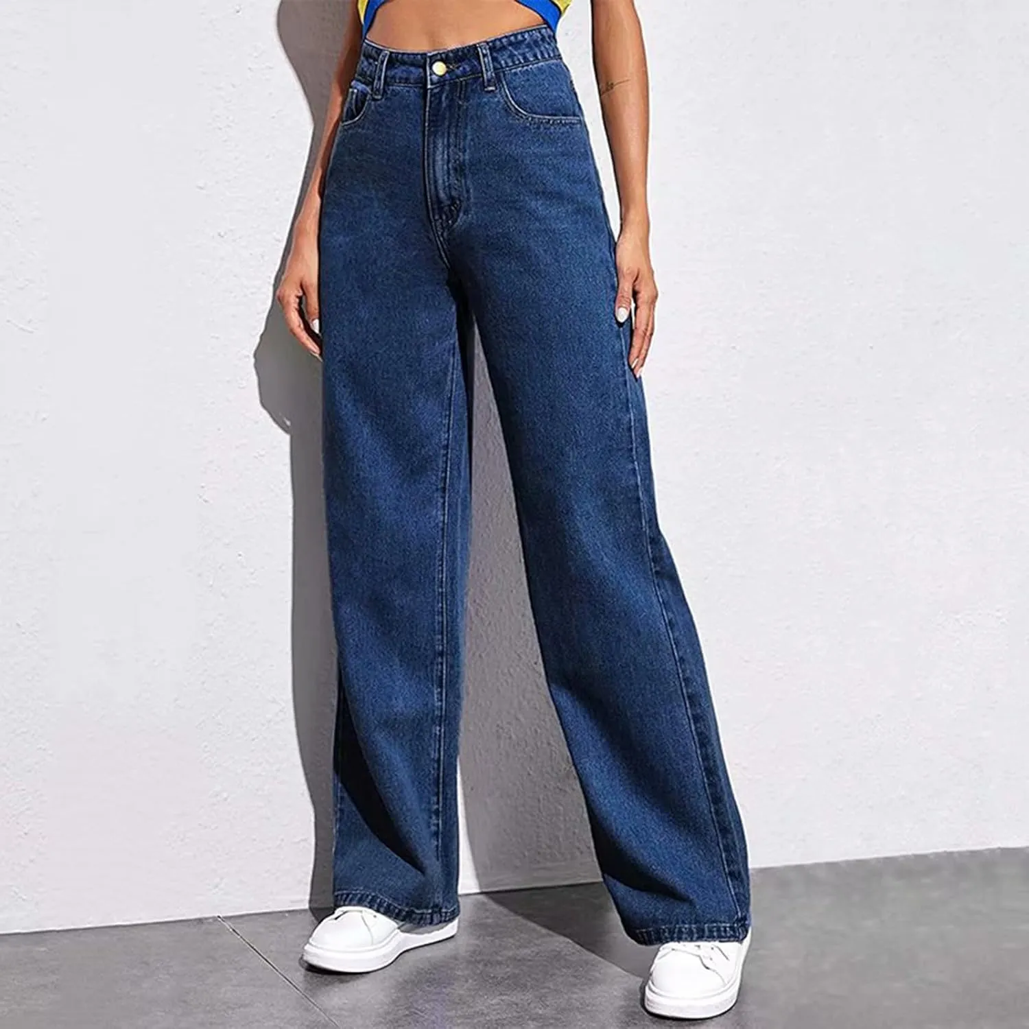 Sweatpants Jeans Women Soft High Waisted Wide Leg Jeans Plus Size Boyfriend Jeans Comfy Denim Sweatpants with Pockets