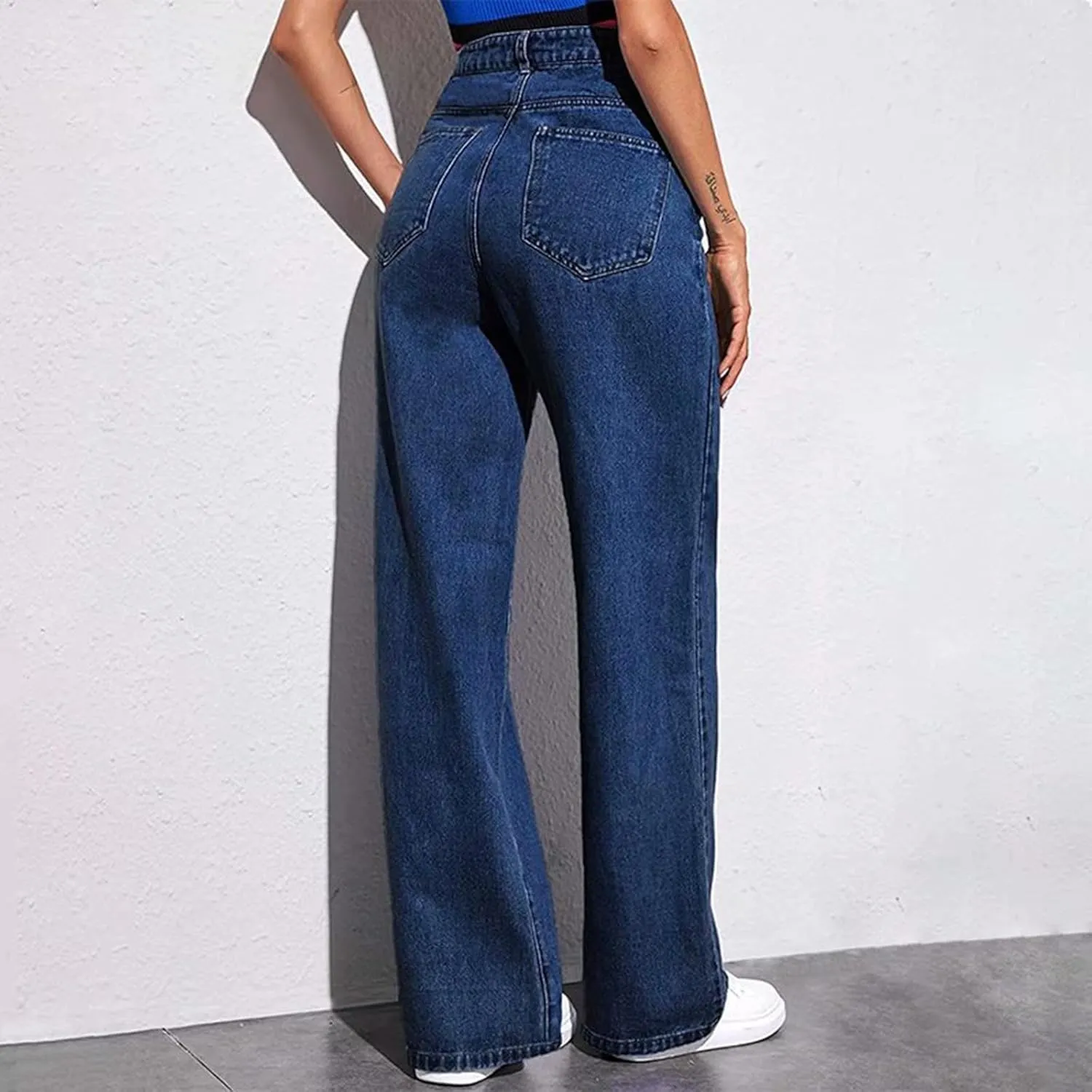 Sweatpants Jeans Women Soft High Waisted Wide Leg Jeans Plus Size Boyfriend Jeans Comfy Denim Sweatpants with Pockets