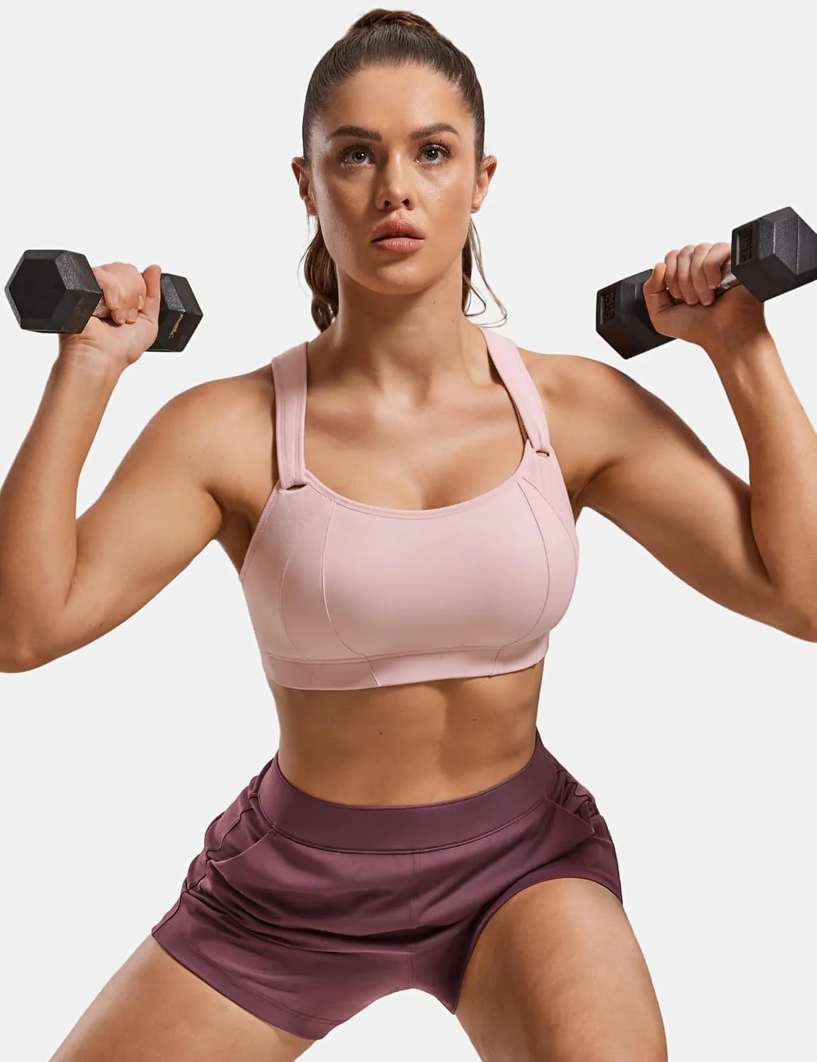 SYROKAN Women's Sports Bra Front Adjustable High Impact Support Padded Wireless Racerback Plus Size Running Bra