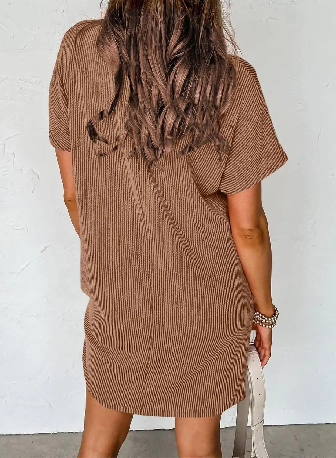 T Shirt Dress for Women Casual Ribbed Mini Tshirt Dress Crewneck Short Sleeve Striped Textured Dresses Fashion Dresses