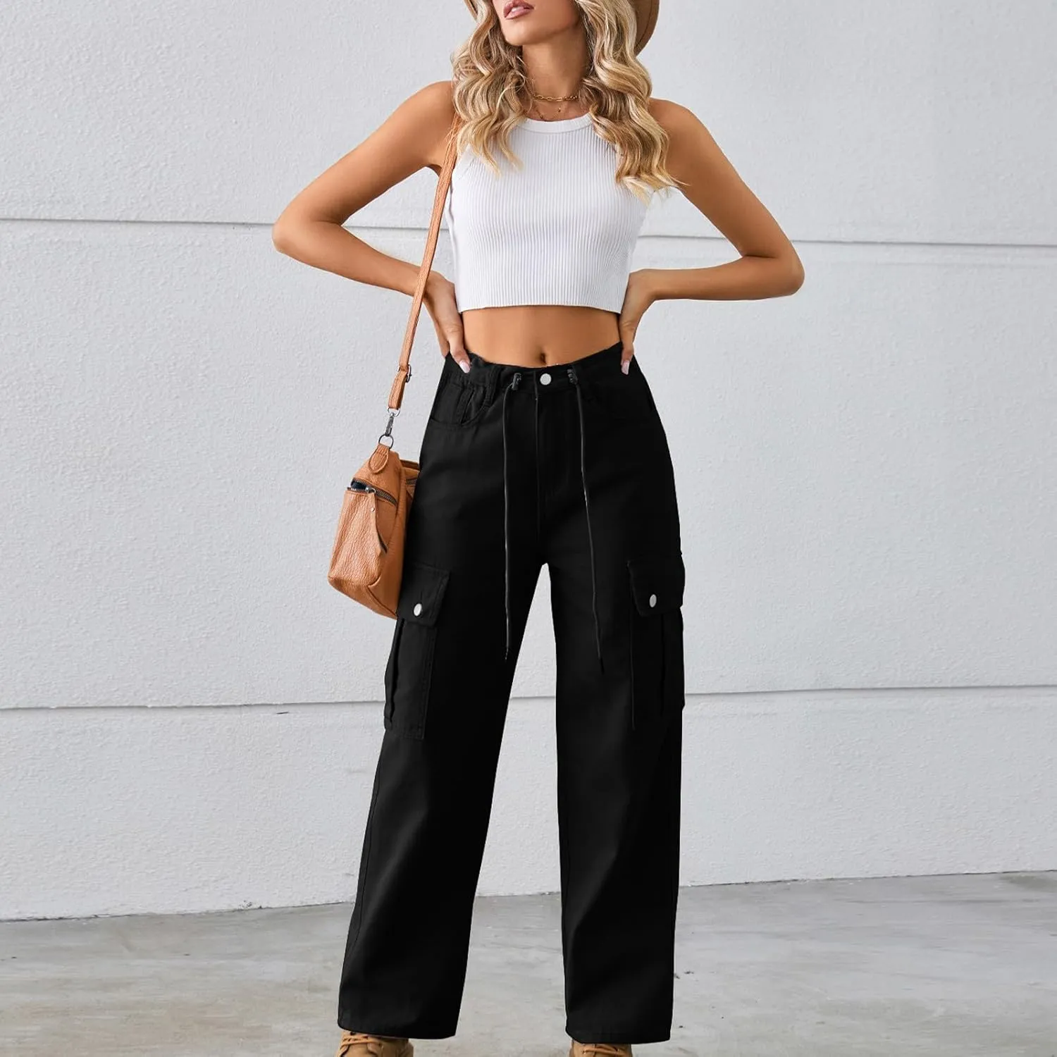 TANGNADE Womens Baggy Jeans Tall High Waisted Cargo Pants Flat Pocket Straight Leg Jeans Trendy Outfits for Women
