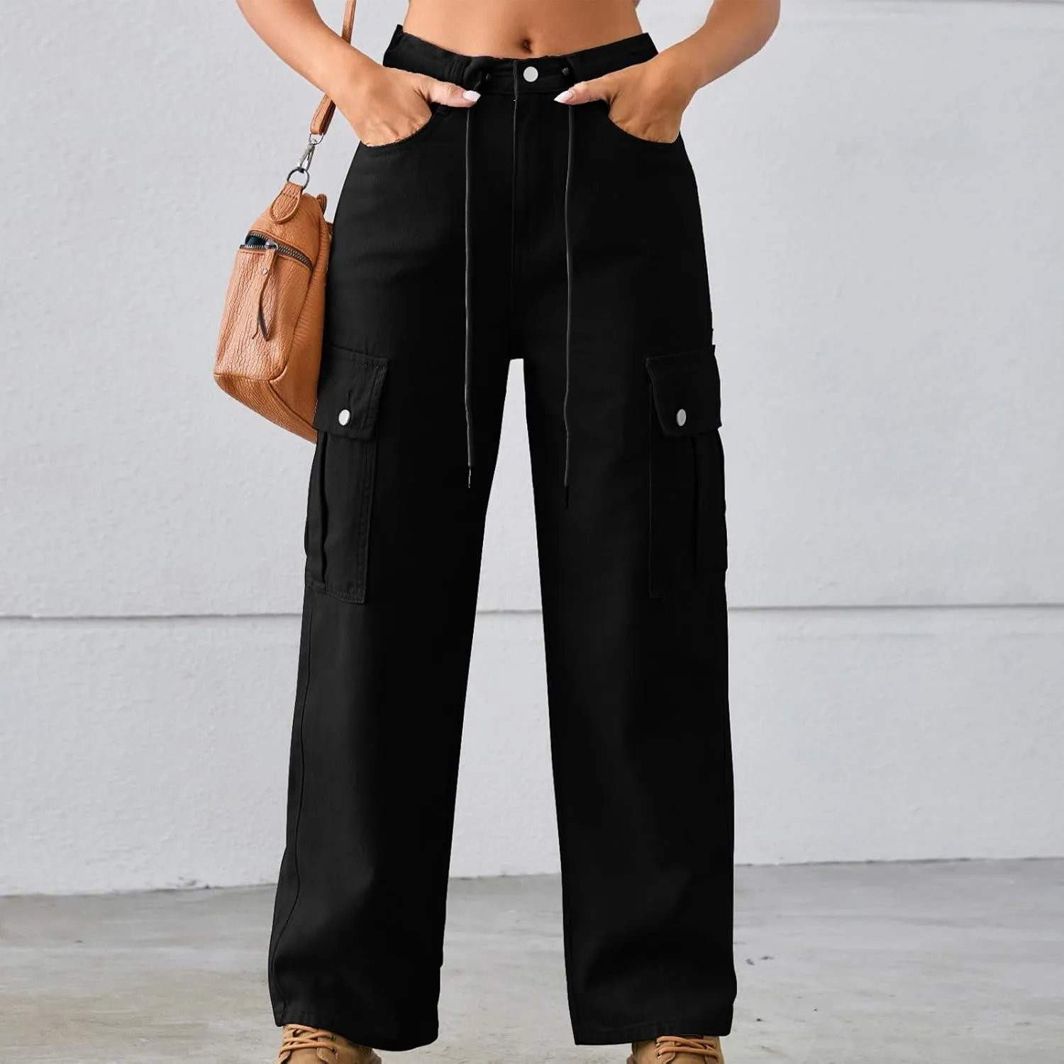TANGNADE Womens Baggy Jeans Tall High Waisted Cargo Pants Flat Pocket Straight Leg Jeans Trendy Outfits for Women