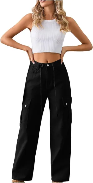 TANGNADE Womens Baggy Jeans Tall High Waisted Cargo Pants Flat Pocket Straight Leg Jeans Trendy Outfits for Women