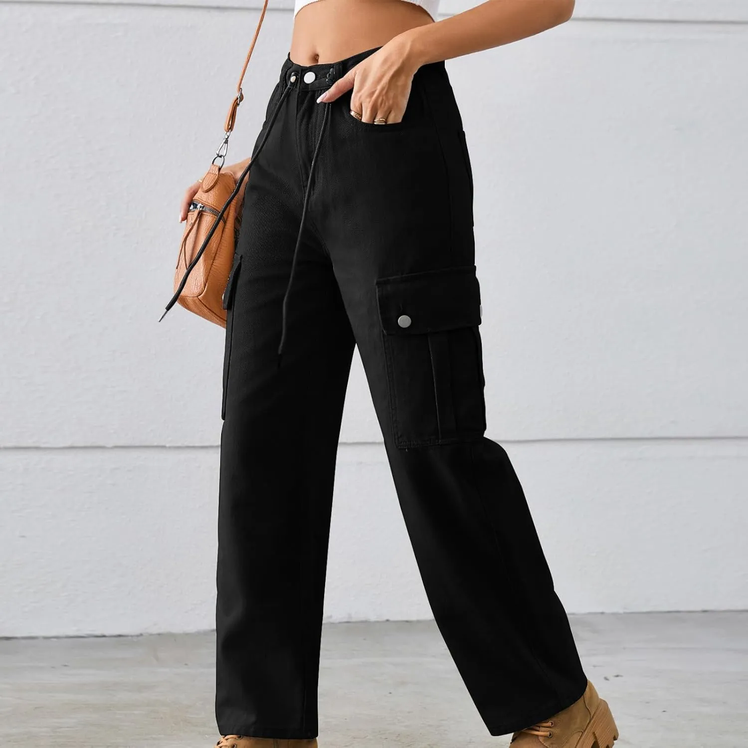 TANGNADE Womens Baggy Jeans Tall High Waisted Cargo Pants Flat Pocket Straight Leg Jeans Trendy Outfits for Women