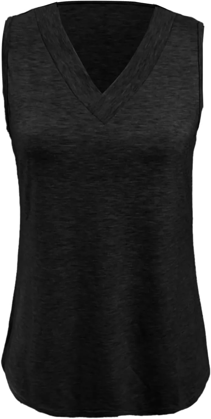 Tank Tops for Women Summer V Neck T Shirt Casual Sleeveless Basic Tee Shirts Loose Vacation Beach Fashion