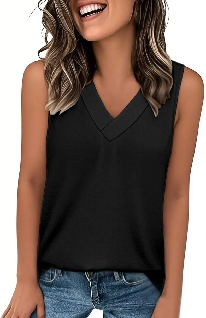 Tank Tops for Women Summer V Neck T Shirt Casual Sleeveless Basic Tee Shirts Loose Vacation Beach Fashion