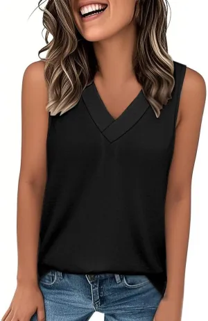 Tank Tops for Women Summer V Neck T Shirt Casual Sleeveless Basic Tee Shirts Loose Vacation Beach Fashion