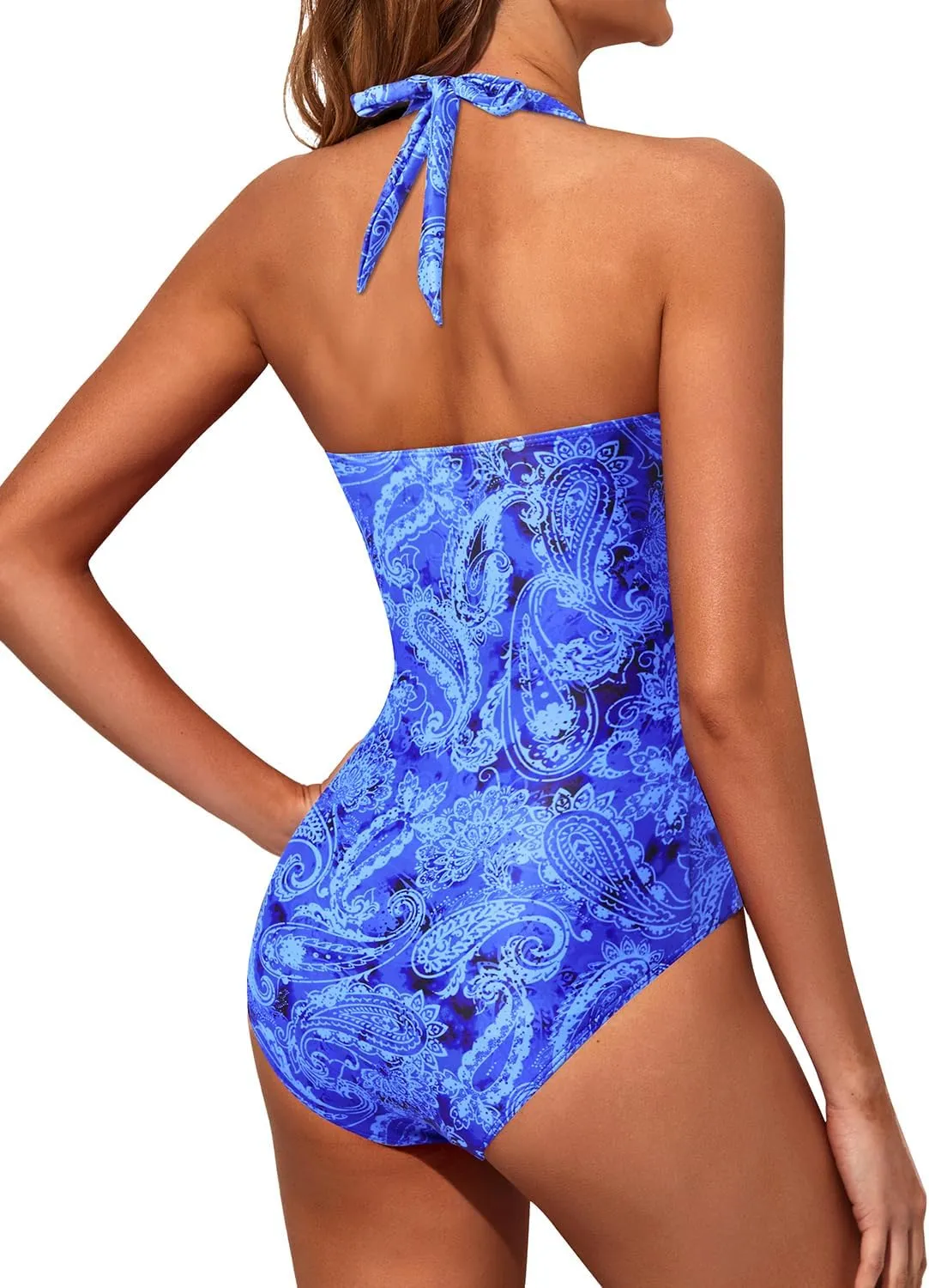 Tempt Me Women Tummy Control One Piece Swimsuits Push Up Slimming Bathing Suits Halter Vintage Swimwear
