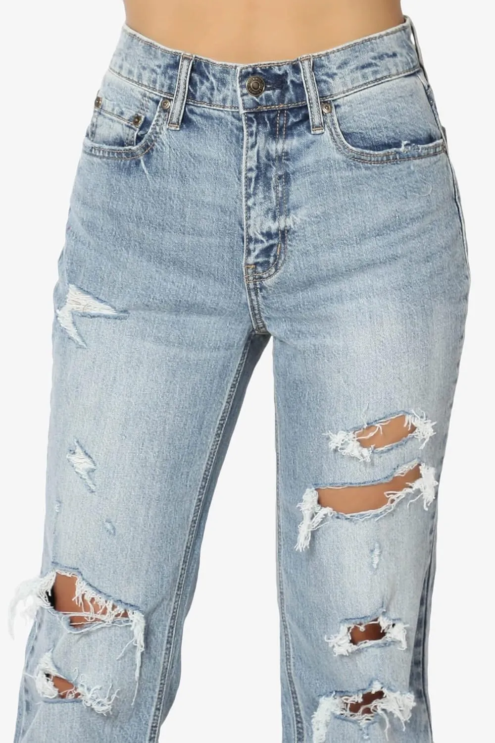 TheMogan Women's Distressed High Waist Dad Jeans Wide Straight Leg Relaxed Denim Pants